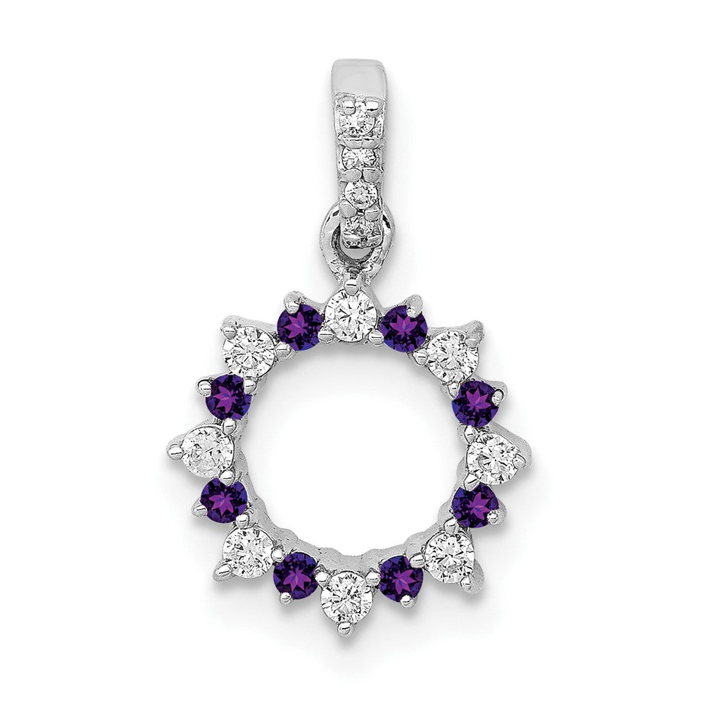 14k White Gold Diamond and .08 Amethyst Fancy Circle Pendant (0.8 grams)