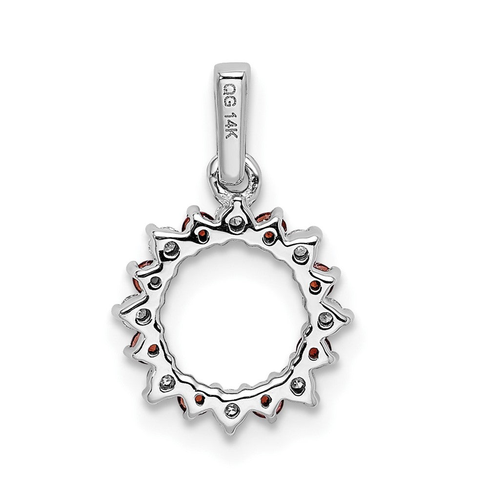 14k White Gold Diamond and .08 Garnet Fancy Circle Pendant (0.8 grams)