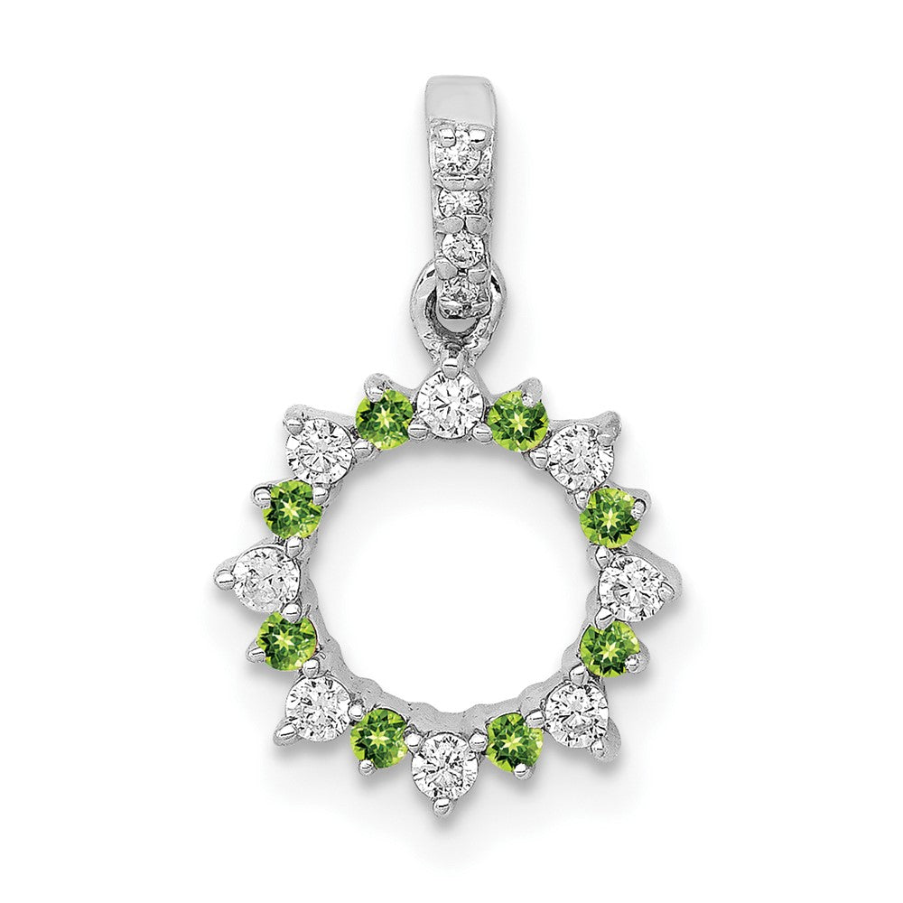 14k White Gold Diamond and .08 Peridot Fancy Circle Pendant (0.8 grams)