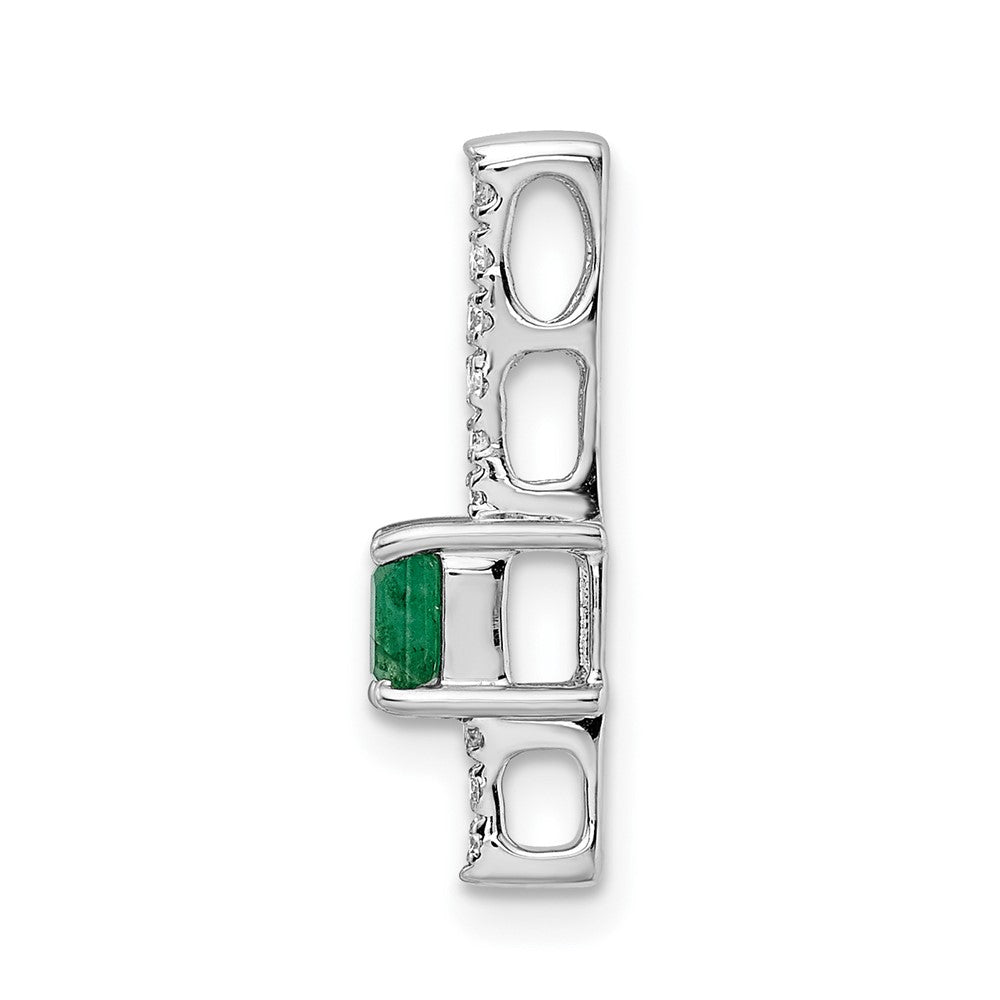 14k White Gold Diamond and Rectangle Emerald Fancy Chain Slide (0.8 grams)