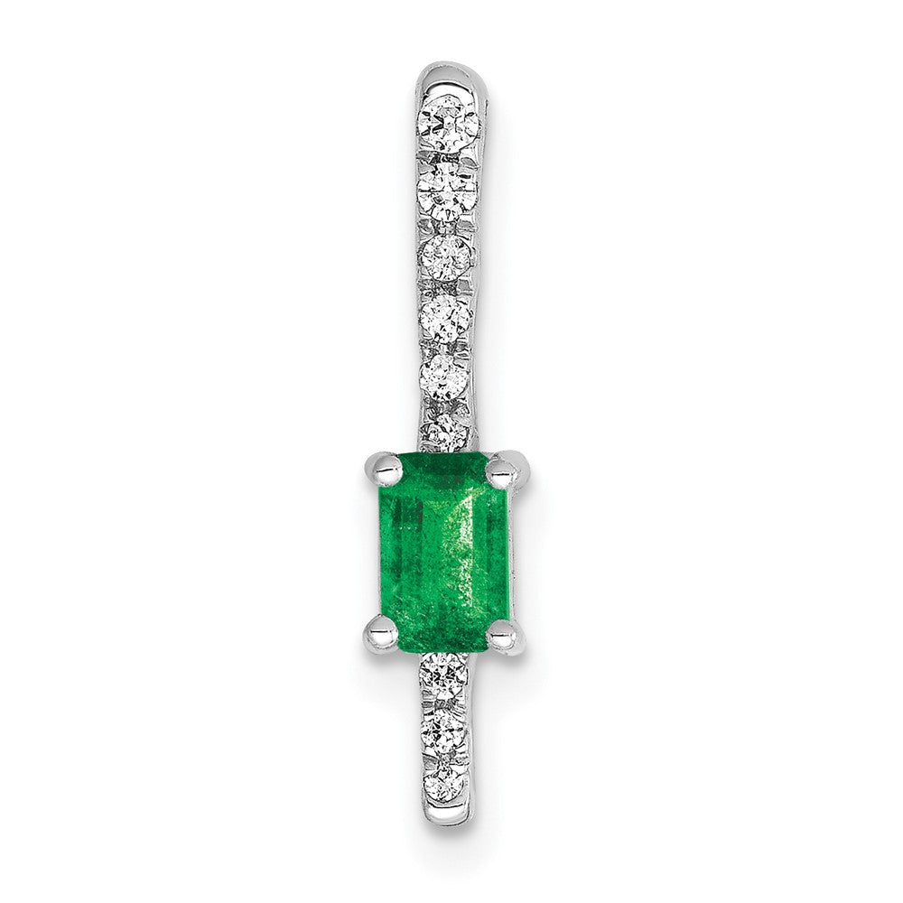 14k White Gold Diamond and Rectangle Emerald Fancy Chain Slide (0.8 grams)