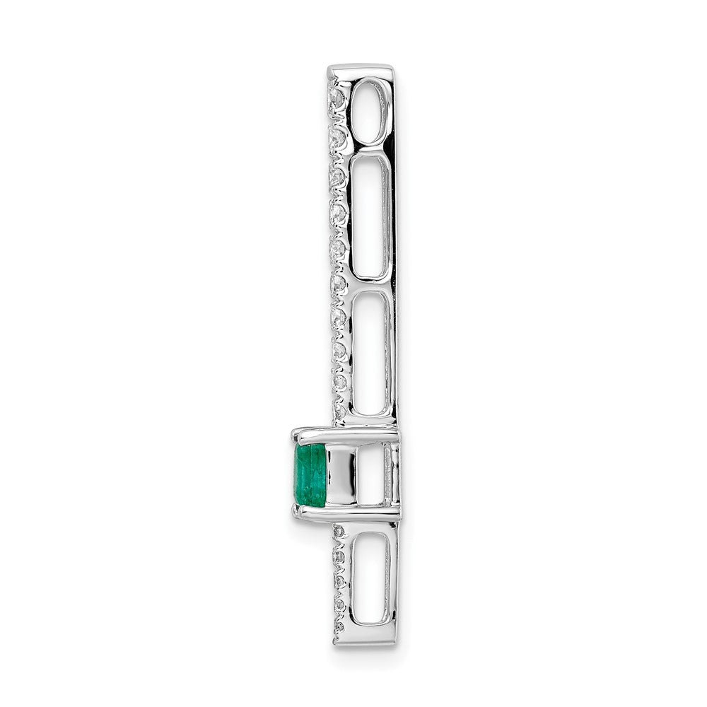 14k White Gold Diamond and Rectangle Emerald Fancy Chain Slide (1.4 grams)