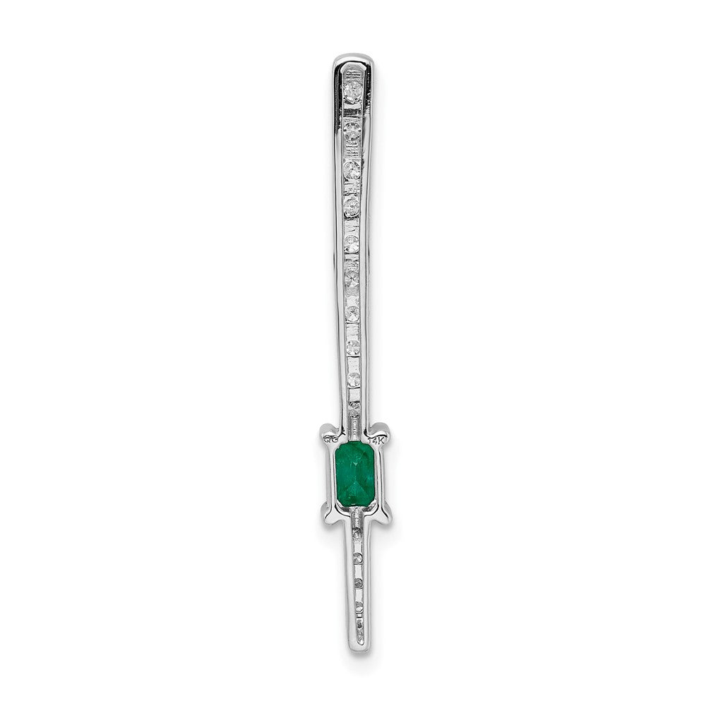 14k White Gold Diamond and Rectangle Emerald Fancy Chain Slide (1.4 grams)