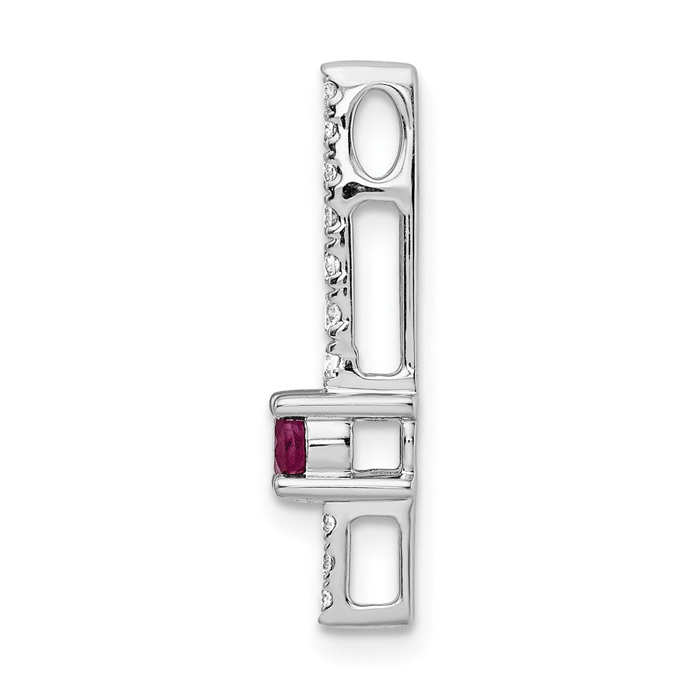 14k White Gold Diamond and .18 Ruby Fancy Chain Slide (1 grams)