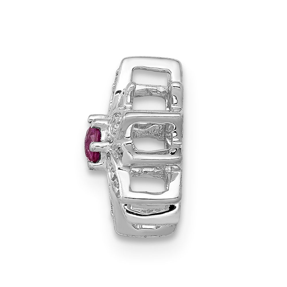 14k White Gold 1/20ct. Diamond and Ruby Flower Chain Slide (1.1 grams)