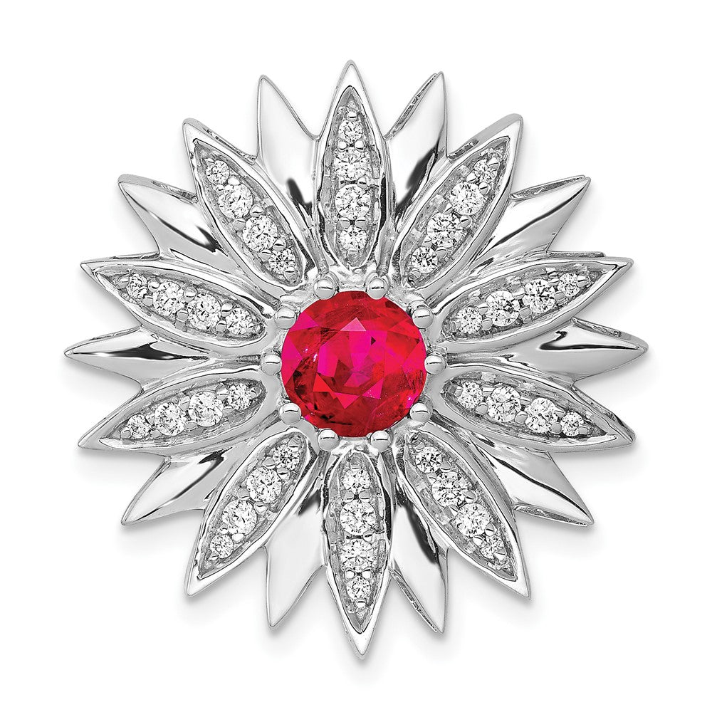 14k White Gold 3/8ct. Diamond and Ruby Flower Chain Slide (5.55 grams)