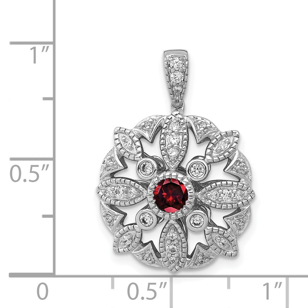 14k White Gold Diamond and .25 Garnet Fancy Pendant (3.9 grams)