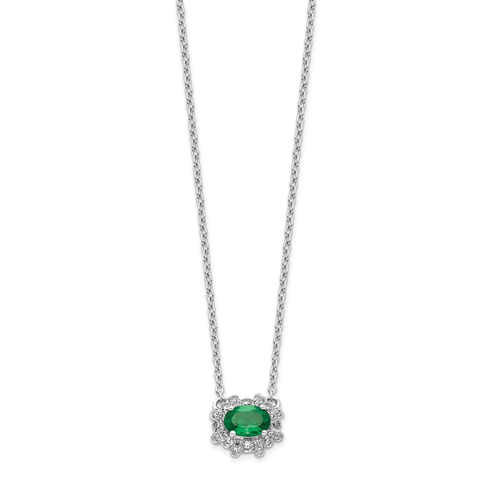 14k White Gold 11 mm Diamond and Oval Emerald inch Necklace (2.09 grams)