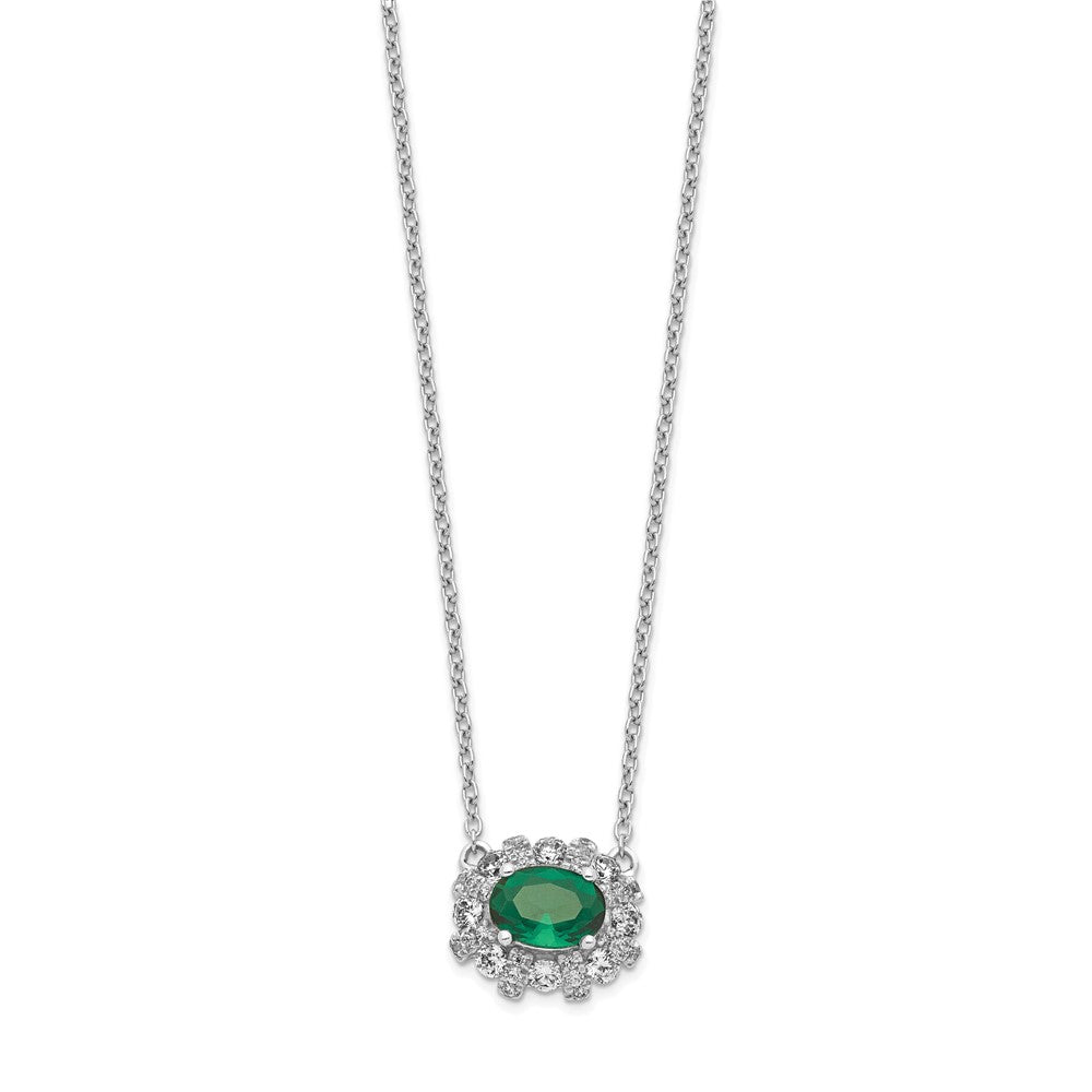 14k White Gold 11 mm Diamond and Oval Emerald inch Necklace (2.09 grams)