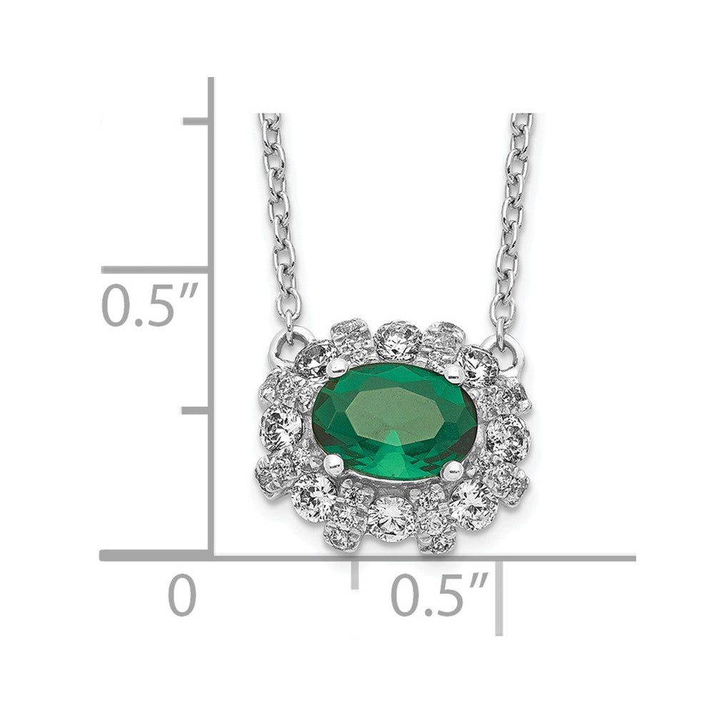 14k White Gold 11 mm Diamond and Oval Emerald inch Necklace (2.09 grams)