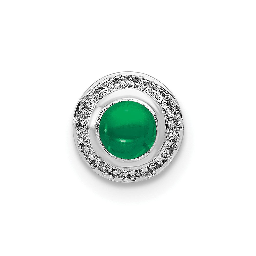 14k White Gold Halo Diamond and Cabochon .47 Emerald Chain Slide (0.55 grams)
