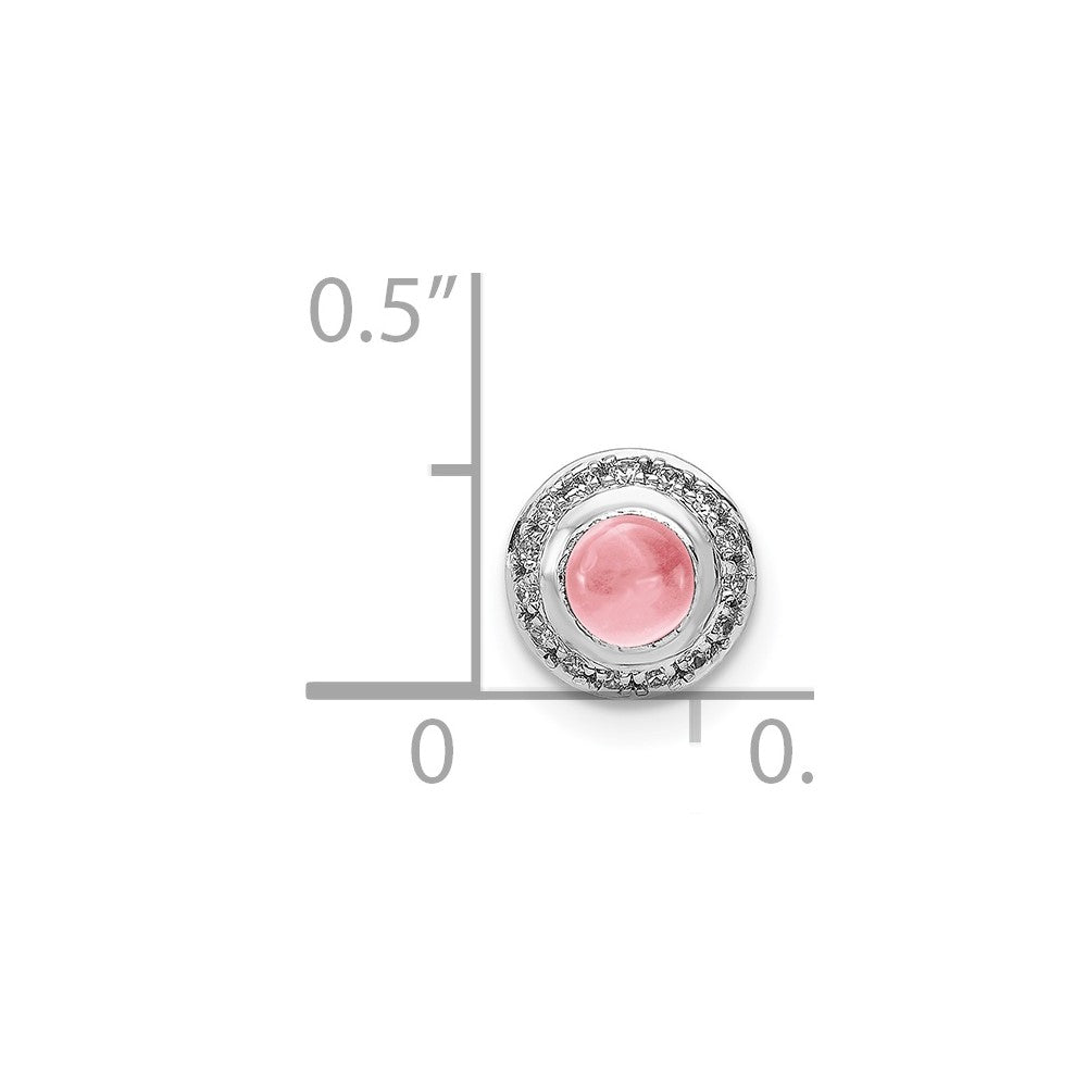 14k White Gold Diamond and Cabochon .47 Pink Tourmaline Chain Slide (0.55 grams)