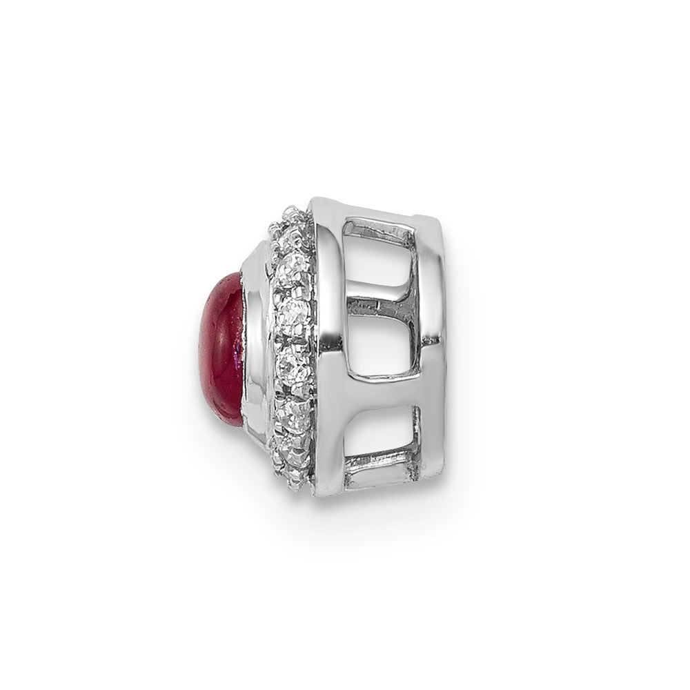 14k White Gold Diamond and Cabochon .38 Ruby Halo Chain Slide (0.55 grams)
