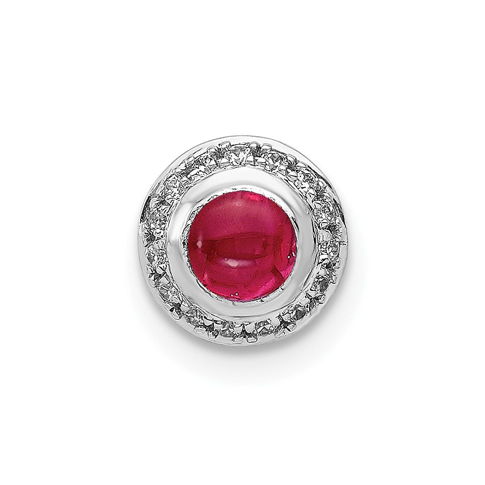 14k White Gold Diamond and Cabochon .38 Ruby Halo Chain Slide (0.55 grams)