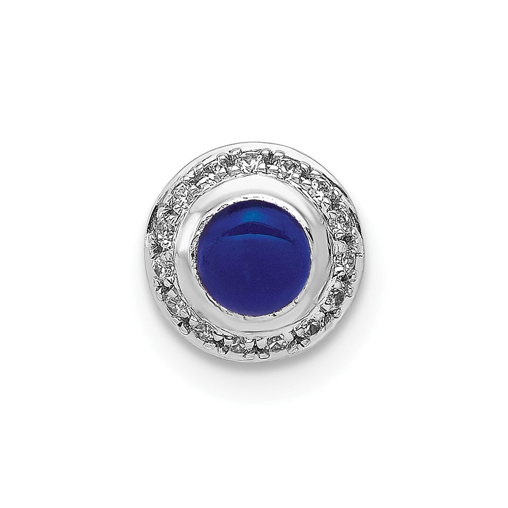 14k White Gold Diamond and Cabochon .47 Sapphire Chain Slide (0.55 grams)