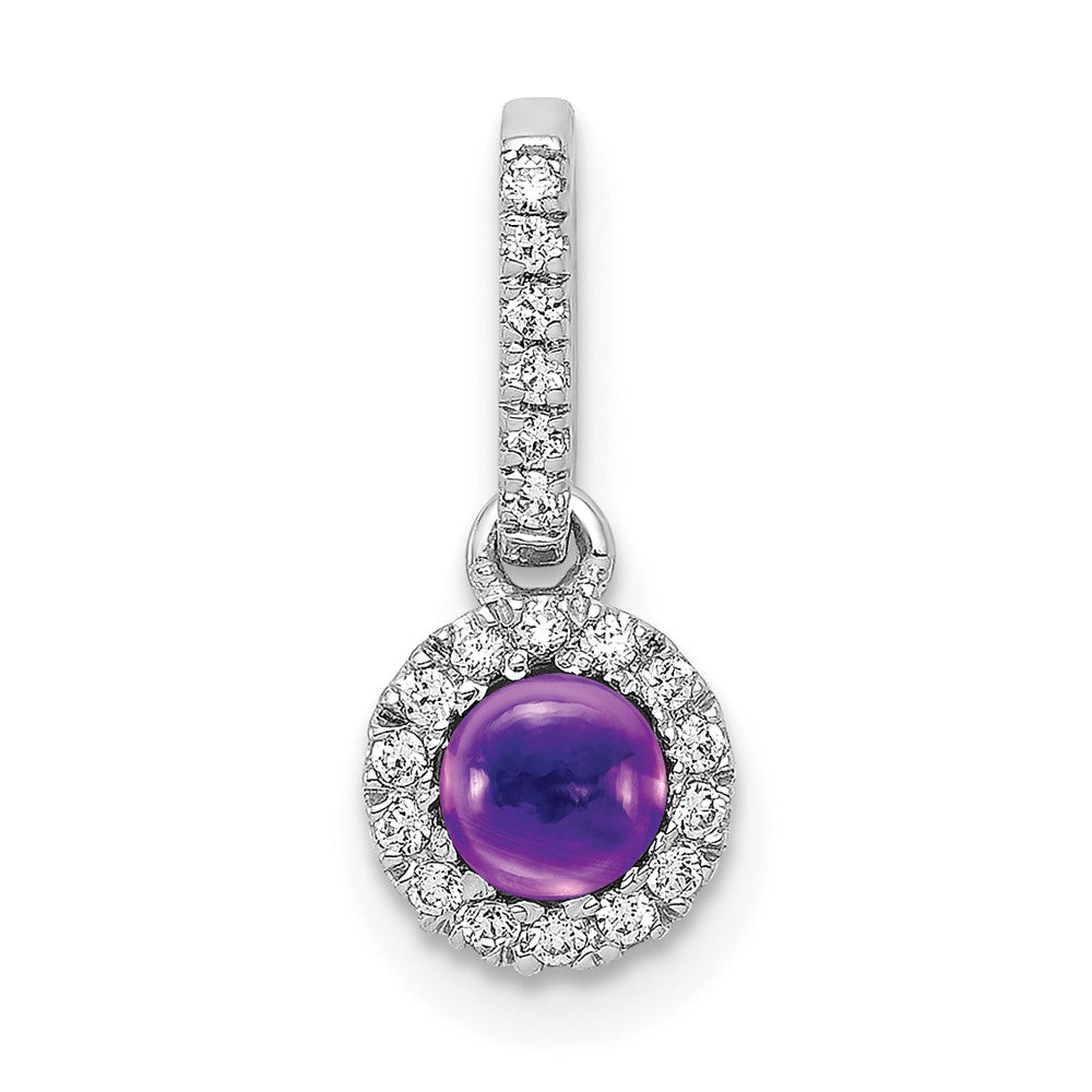 14k White Gold Diamond and Cabochon .47 Amethyst Pendant (0.65 grams)