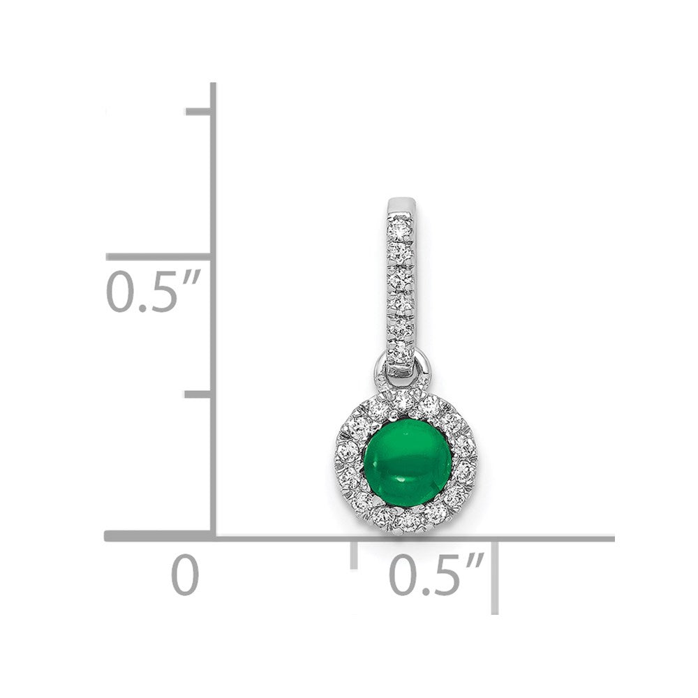 14k White Gold Halo Diamond and Cabochon .47 Emerald Pendant (0.65 grams)