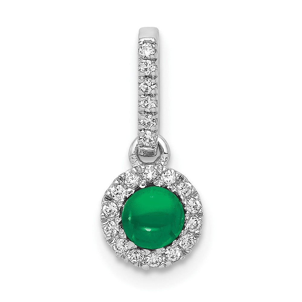 14k White Gold Halo Diamond and Cabochon .47 Emerald Pendant (0.65 grams)