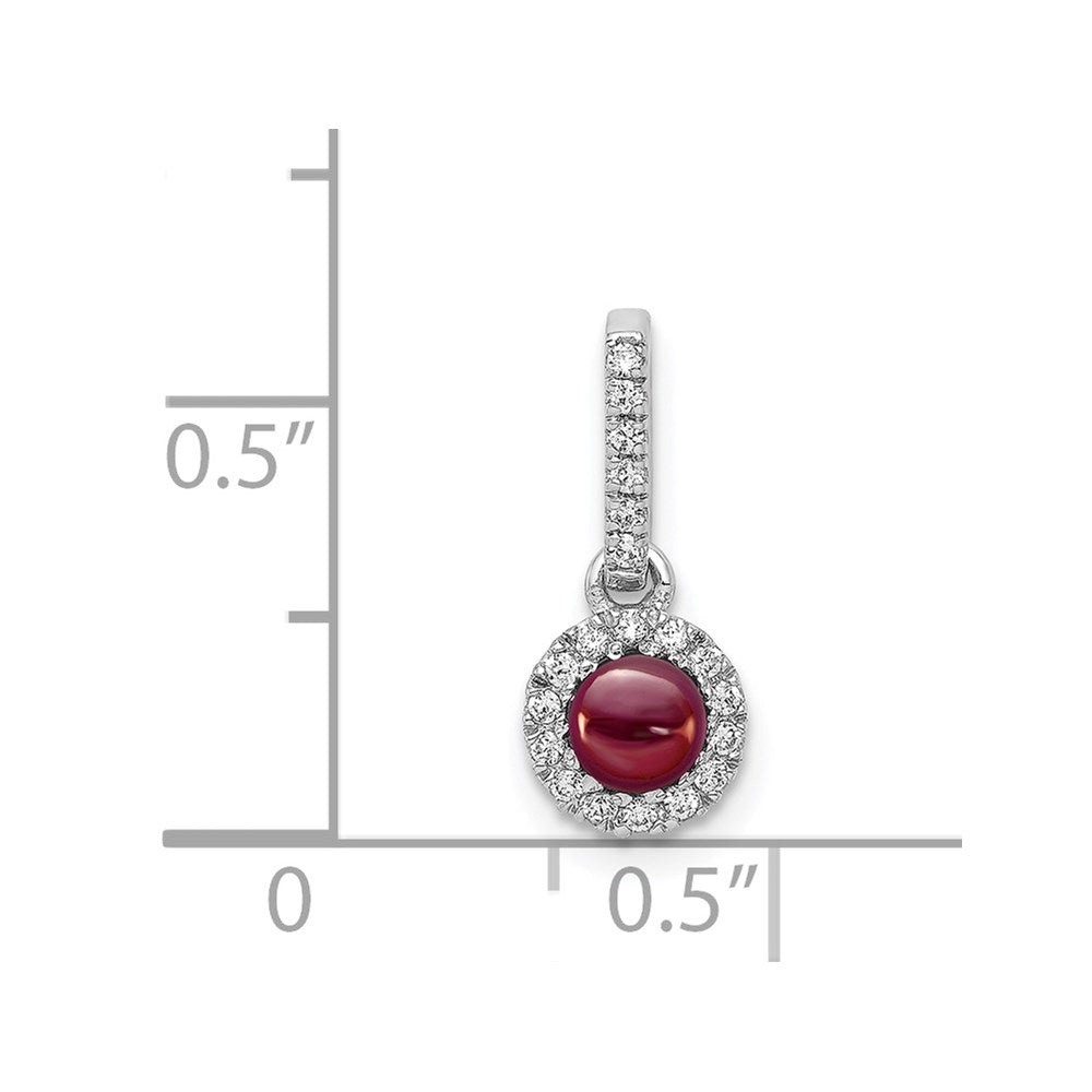 14k White Gold Diamond and Cabochon .47 Garnet Pendant (0.65 grams)