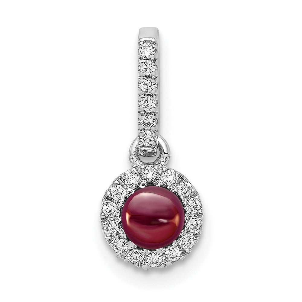 14k White Gold Diamond and Cabochon .47 Garnet Pendant (0.65 grams)
