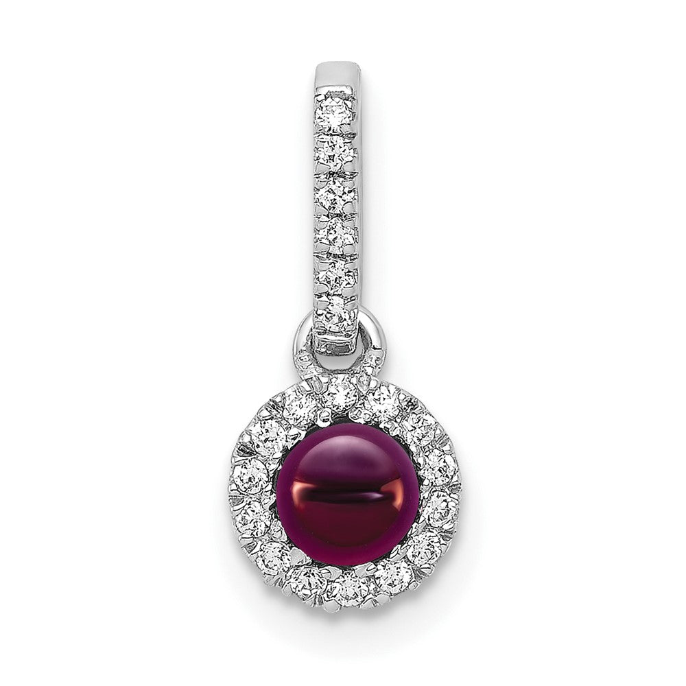 14k White Gold Diamond and Cabochon .47 Rhodolite Garnet Pendant (0.65 grams)