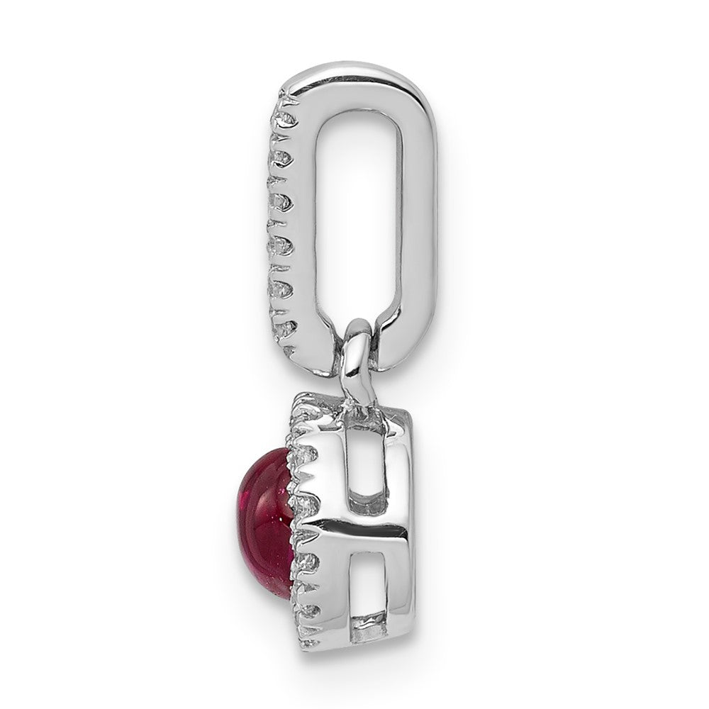14k White Gold Diamond and Cabochon Ruby Halo Pendant (0.65 grams)
