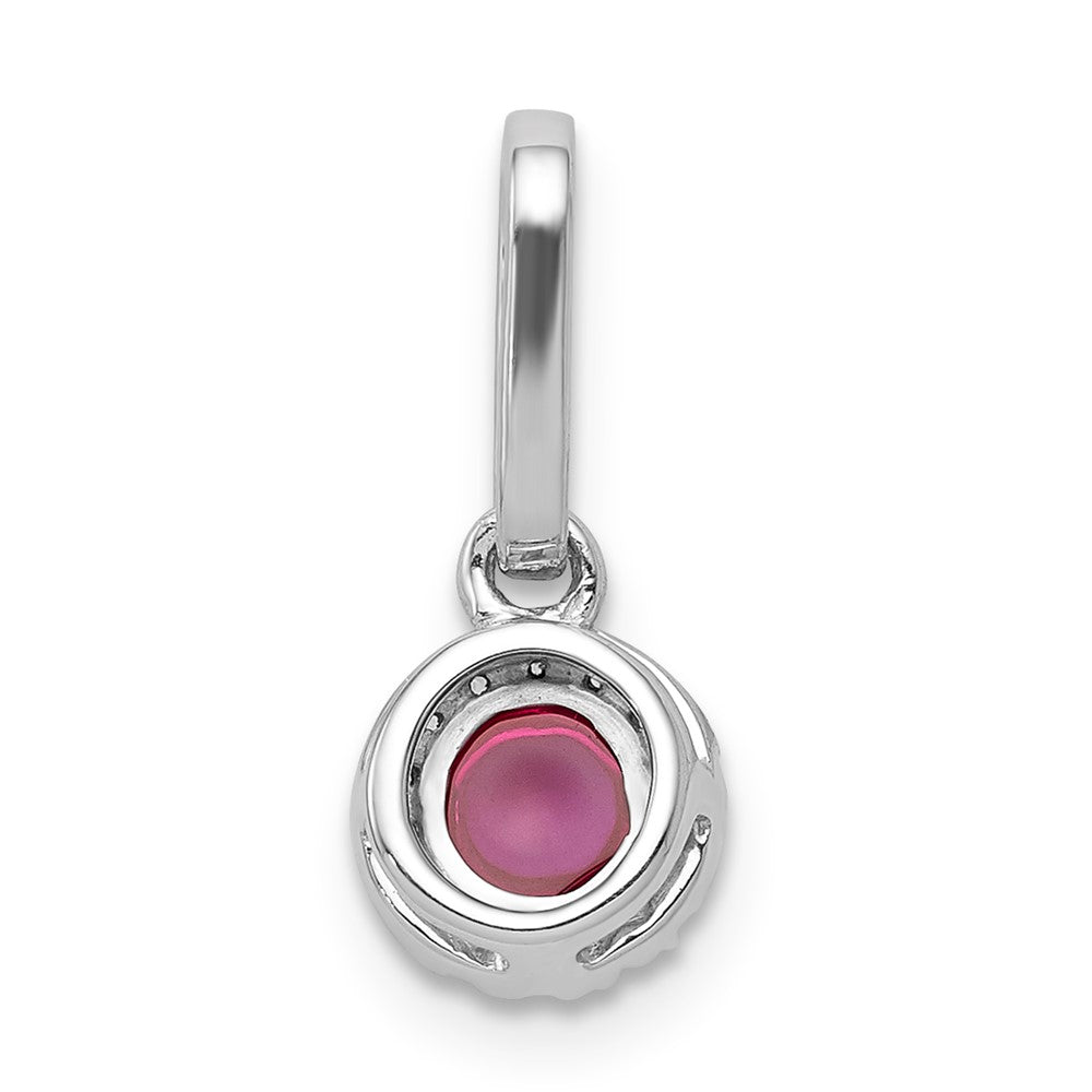 14k White Gold Diamond and Cabochon Ruby Halo Pendant (0.65 grams)