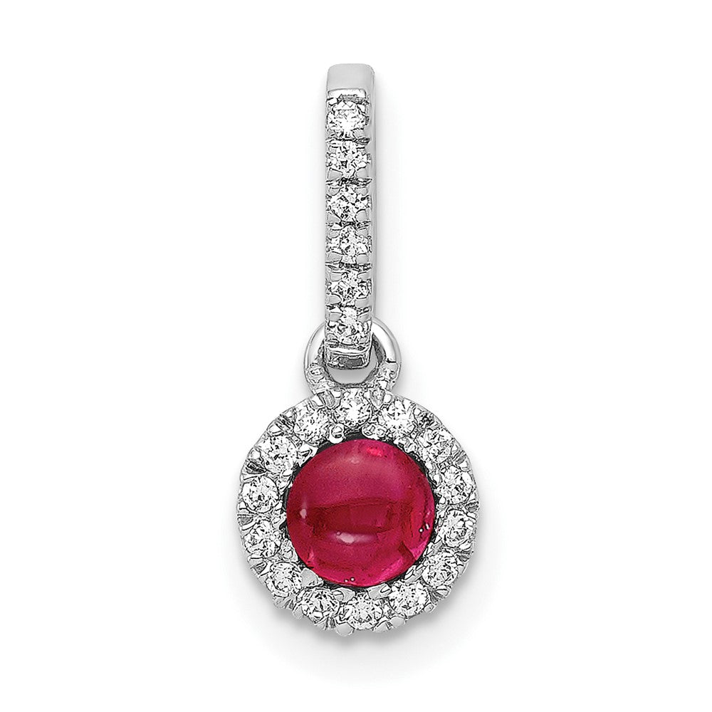 14k White Gold Diamond and Cabochon Ruby Halo Pendant (0.65 grams)