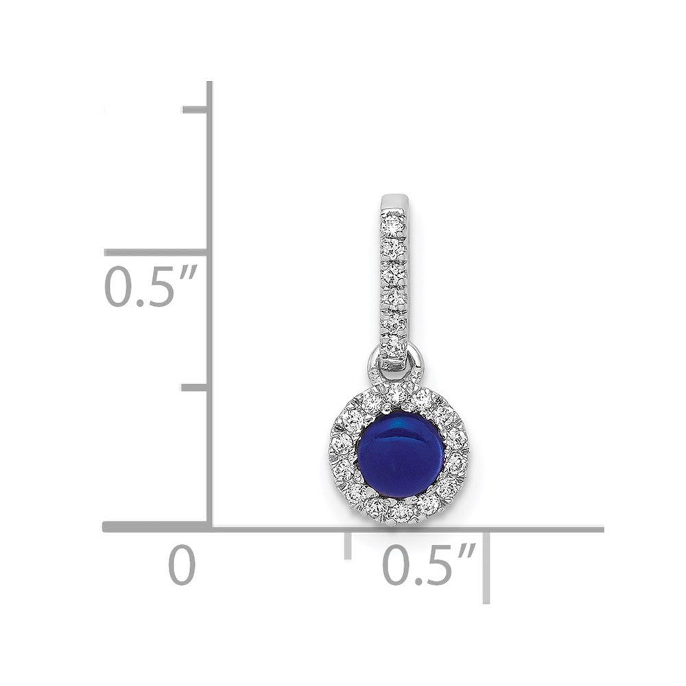 14k White Gold Diamond and Cabochon .47 Sapphire Halo Pendant (0.65 grams)