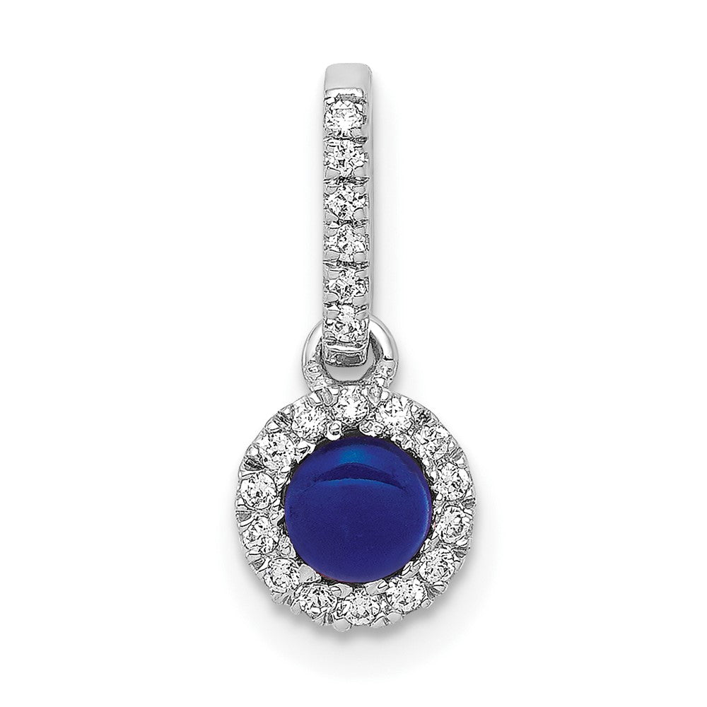 14k White Gold Diamond and Cabochon .47 Sapphire Halo Pendant (0.65 grams)