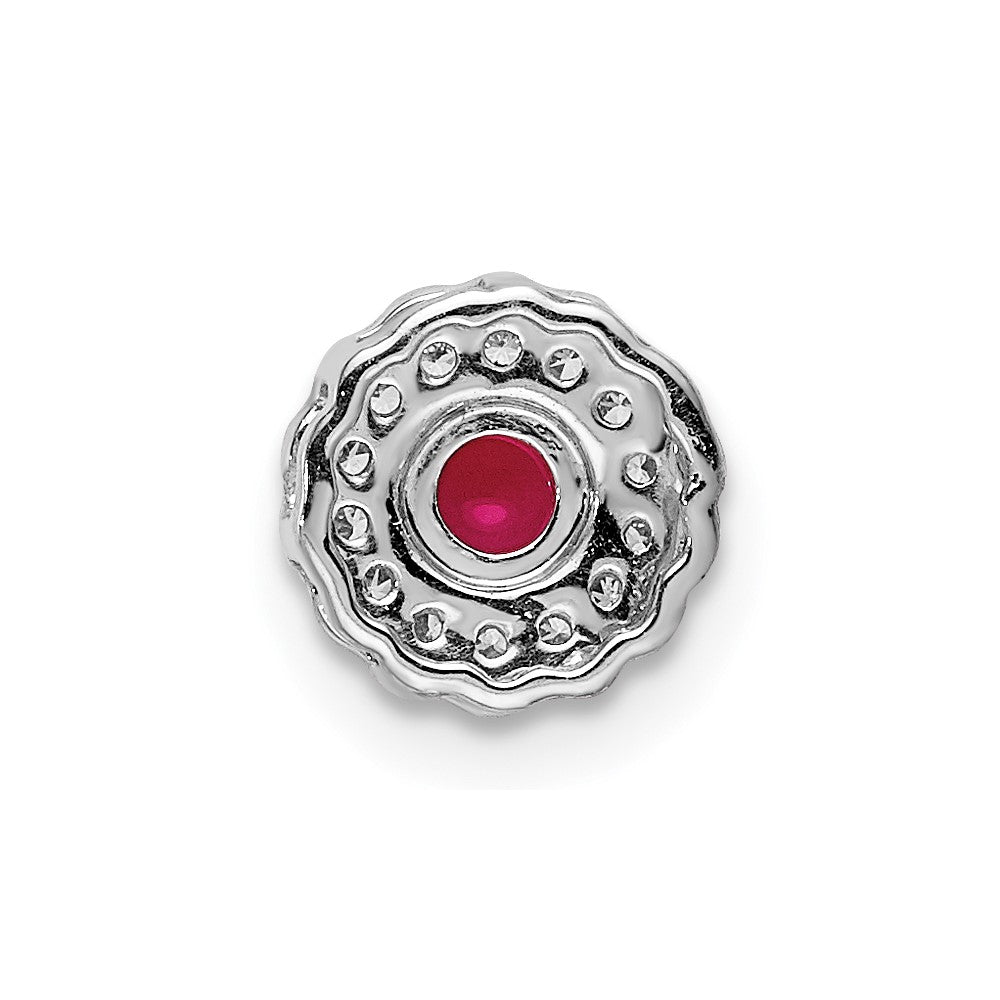 14k White Gold Diamond and Cabochon .38 Ruby Chain Slide (0.55 grams)