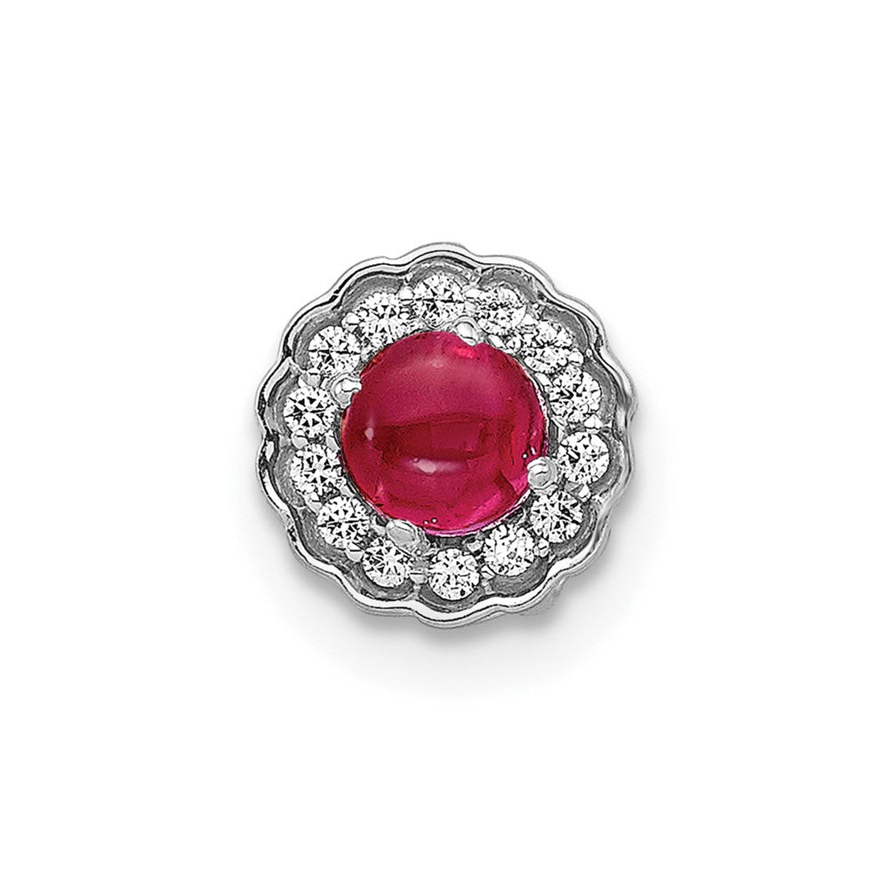 14k White Gold Diamond and Cabochon .38 Ruby Chain Slide (0.55 grams)