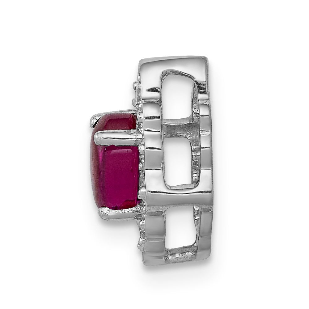 14k White Gold Diamond and Cabochon .60 Ruby Chain Slide (1.05 grams)