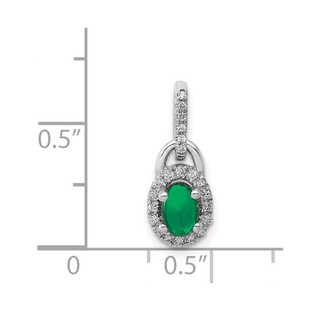 14k White Gold Halo Diamond and Cabochon Emerald Pendant (0.7 grams)