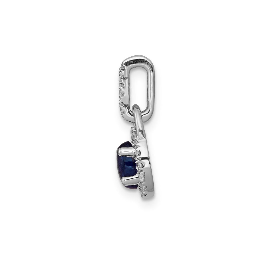 14k White Gold Halo Diamond and Cabochon Sapphire Pendant (0.7 grams)