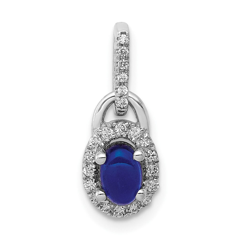 14k White Gold Halo Diamond and Cabochon Sapphire Pendant (0.7 grams)