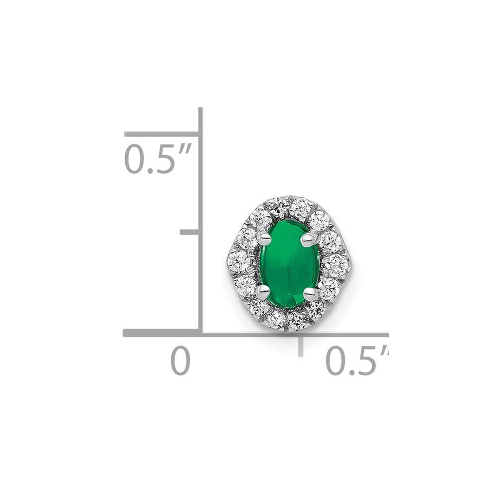 14k White Gold Halo Diamond and Cabochon .73 Emerald Chain Slide (0.8 grams)