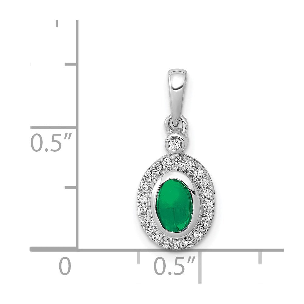 14k White Gold Halo Diamond and Cabochon Emerald Pendant (1.35 grams)