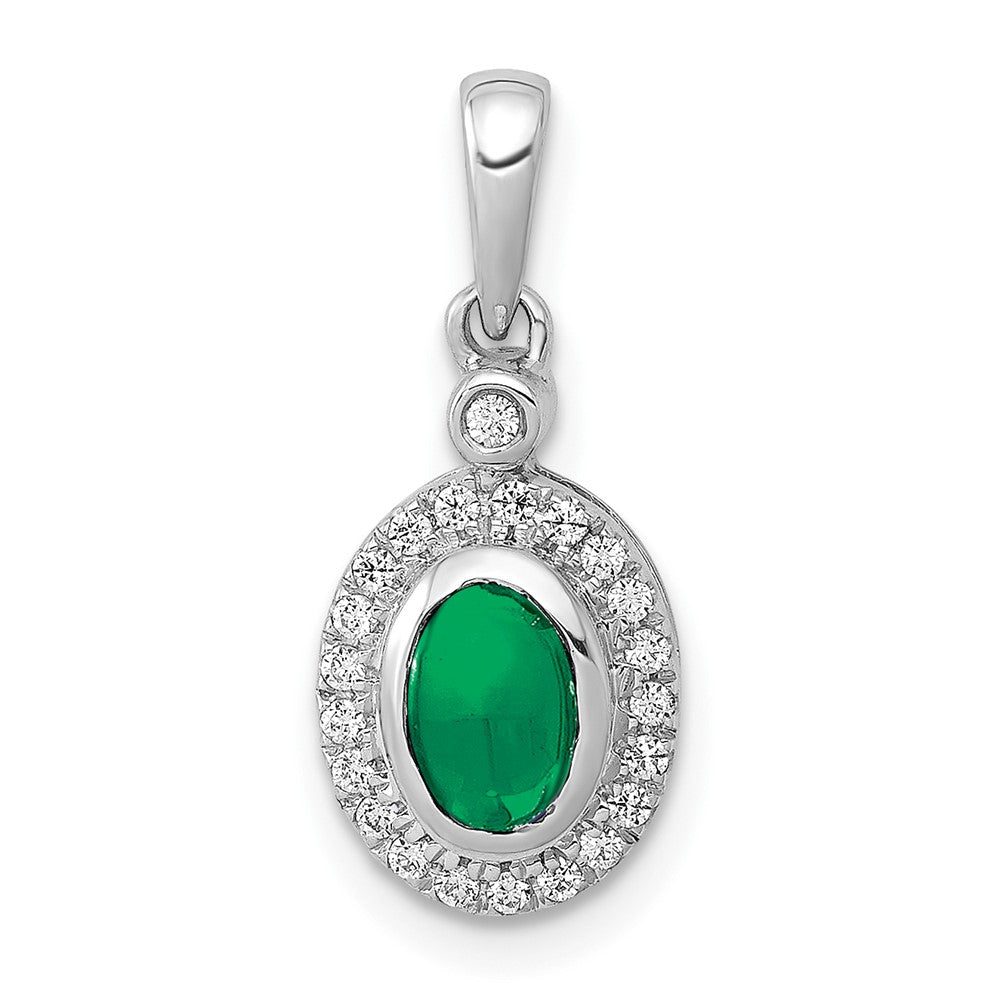 14k White Gold Halo Diamond and Cabochon Emerald Pendant (1.35 grams)