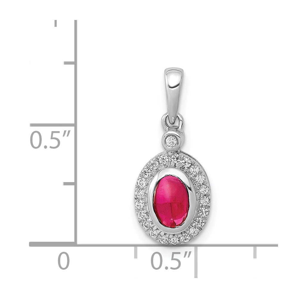 14k White Gold Diamond and Cabochon Ruby Halo Pendant (1.35 grams)