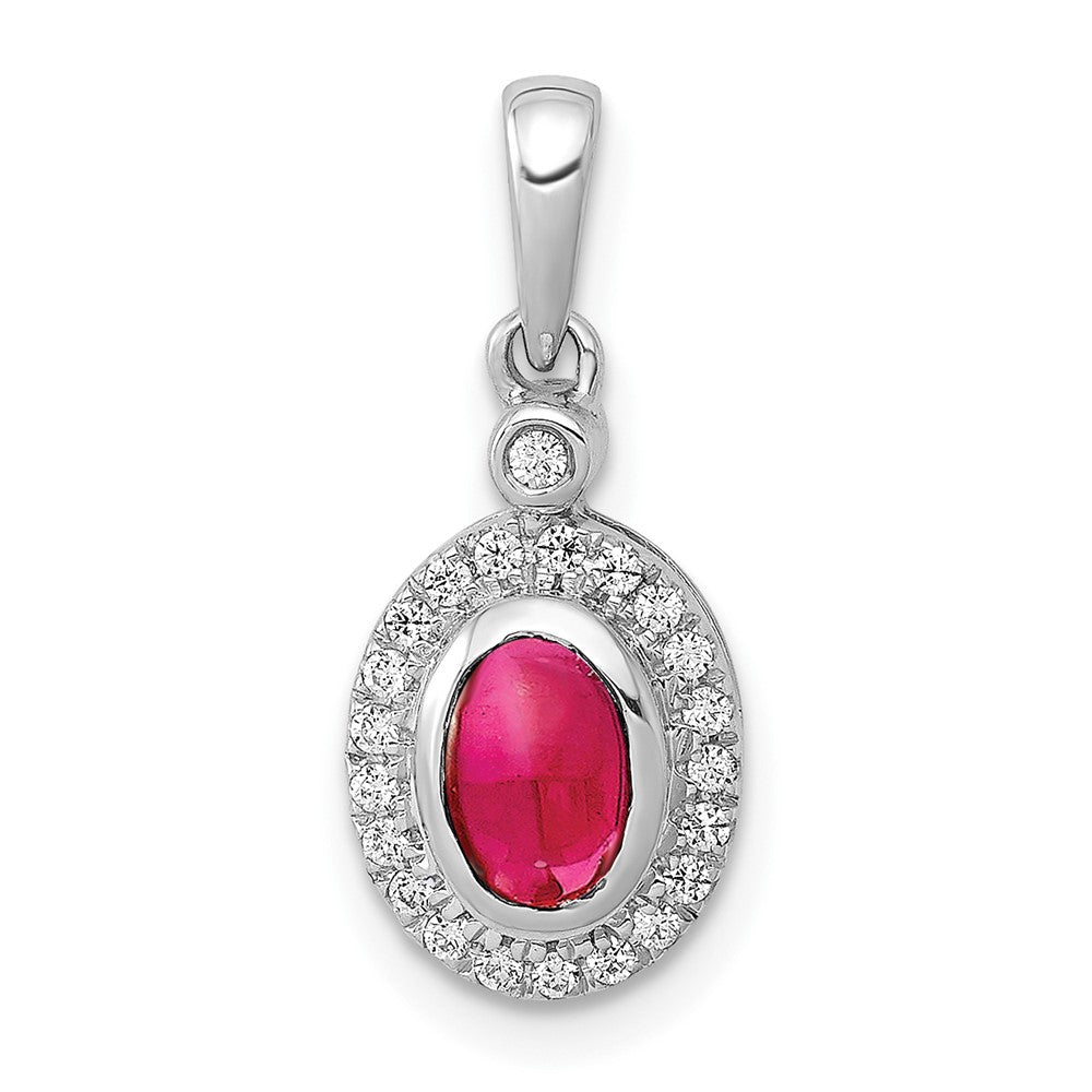 14k White Gold Diamond and Cabochon Ruby Halo Pendant (1.35 grams)