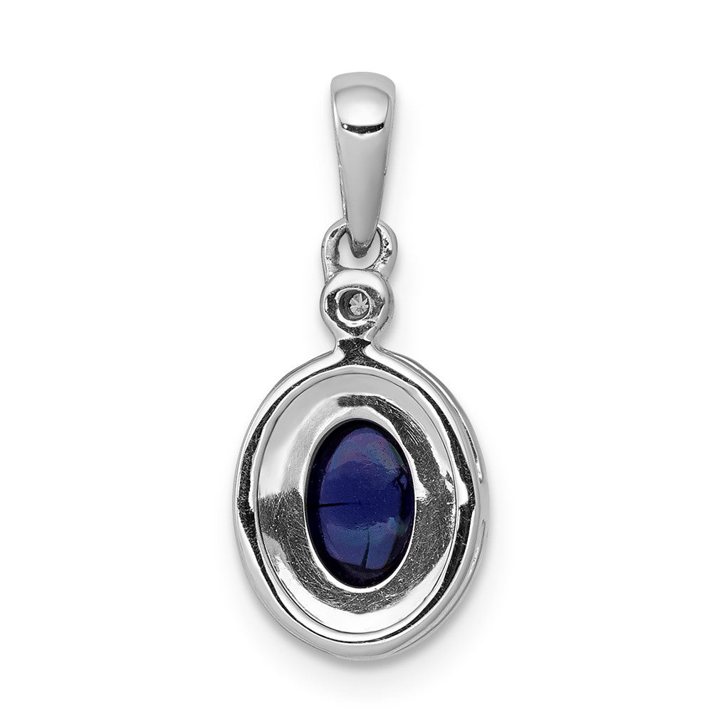 14k White Gold Halo Diamond and Cabochon Sapphire Pendant (1.35 grams)