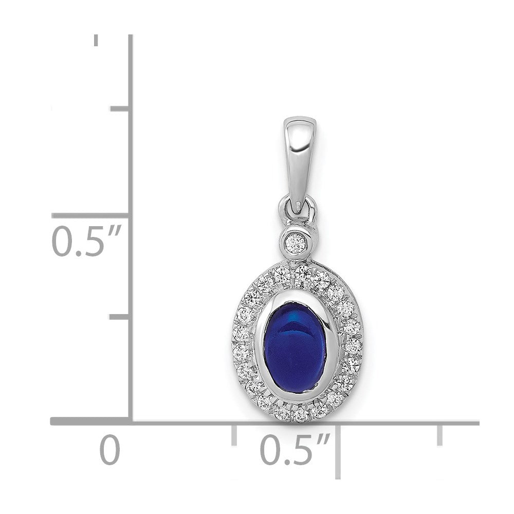 14k White Gold Halo Diamond and Cabochon Sapphire Pendant (1.35 grams)