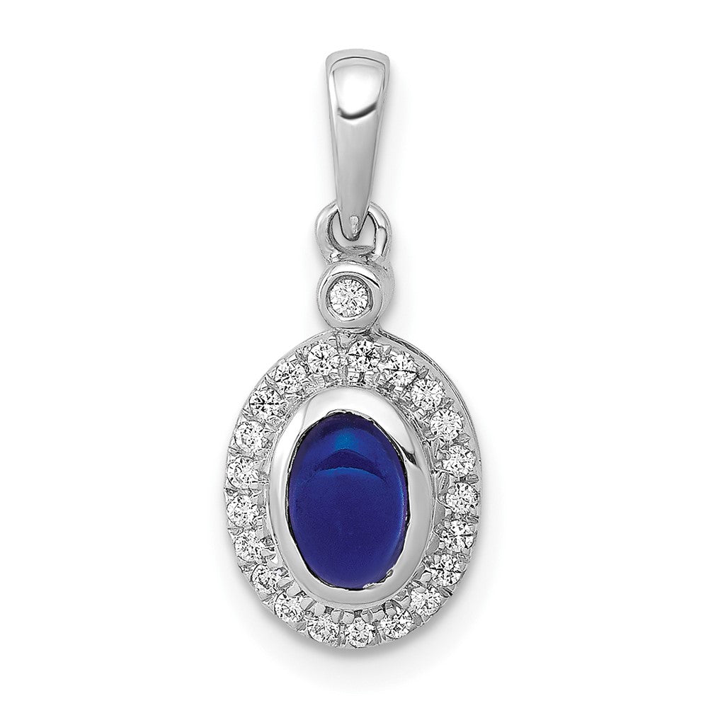 14k White Gold Halo Diamond and Cabochon Sapphire Pendant (1.35 grams)