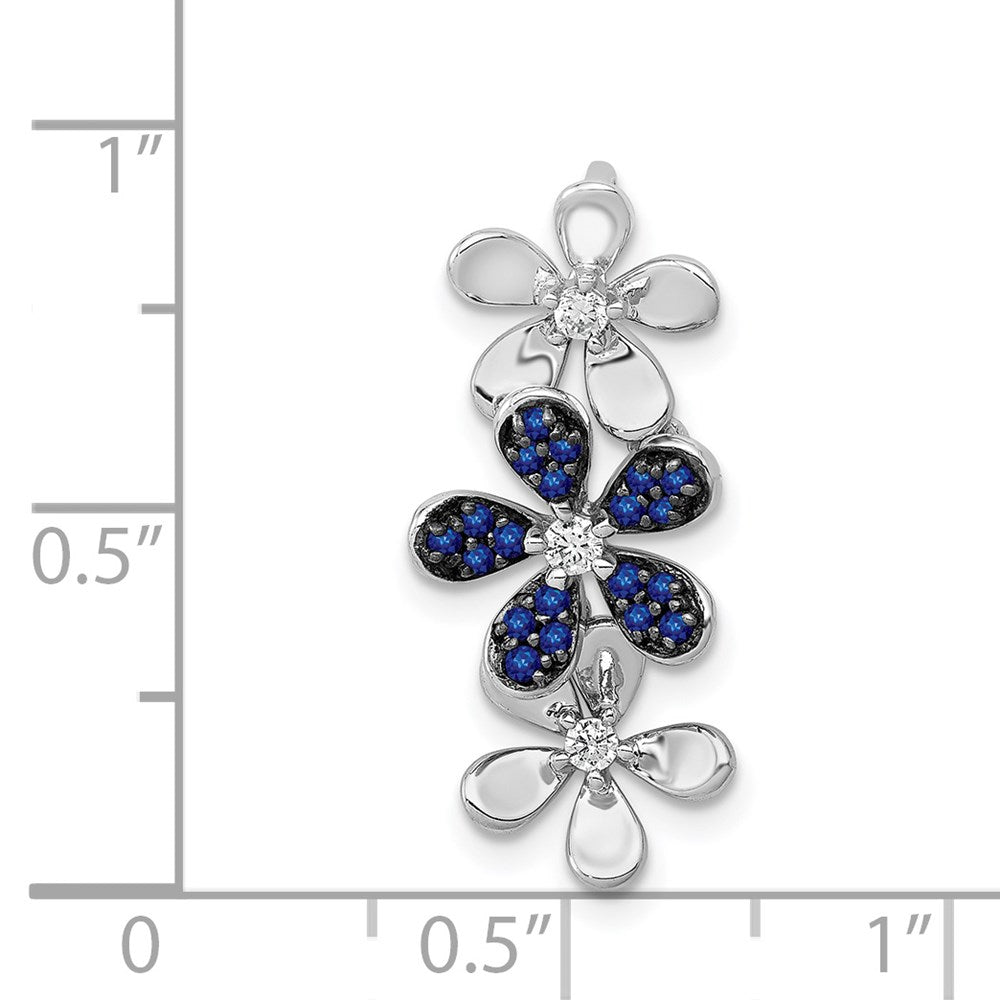 14k White Gold Diamond and Sapphire 3 Flowers Pendant (1.9 grams)