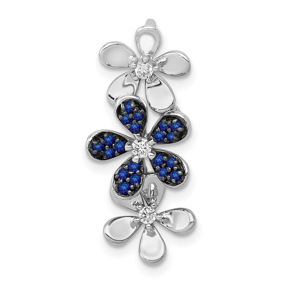 14k White Gold Diamond and Sapphire 3 Flowers Pendant (1.9 grams)
