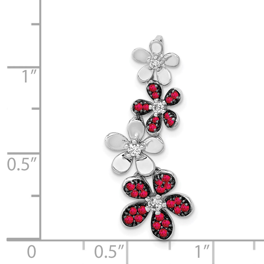 14k White Gold Diamond and .29 Ruby Four Flowers Chain Slide (2.05 grams)