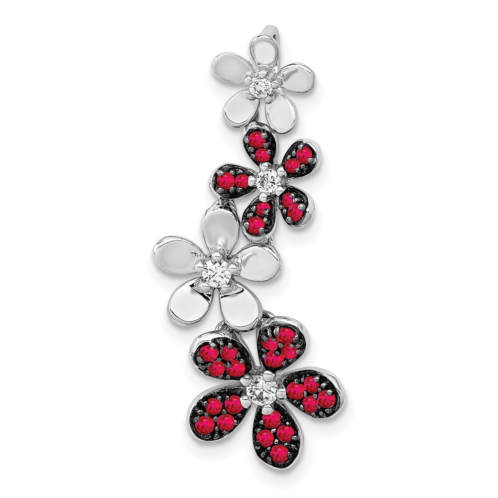 14k White Gold Diamond and .29 Ruby Four Flowers Chain Slide (2.05 grams)