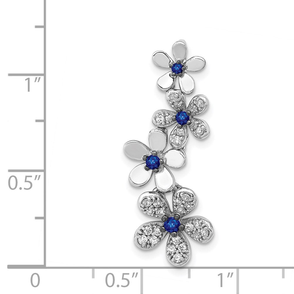 14k White Gold Diamond and .19 Sapphire 4 Flowers Pendant (2 grams)