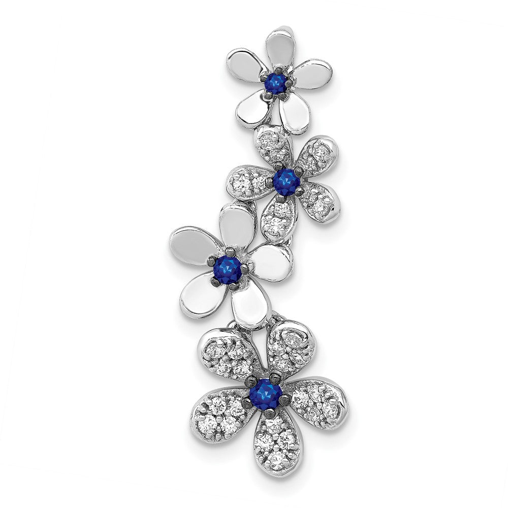14k White Gold Diamond and .19 Sapphire 4 Flowers Pendant (2 grams)